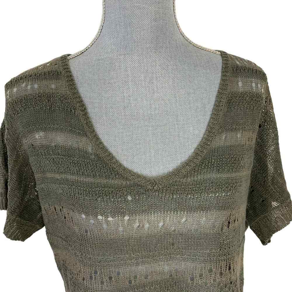 Eileen Fisher Open Knit Sweater Size Medium Green Linen Short Sleeve‎ V-neck - Picture 4 of 14